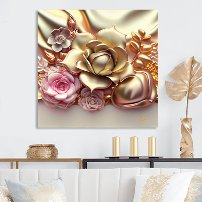 Or liquide et fleurs modernes roses IV - Fleurs modernes liquides IV - reproduction sur toile