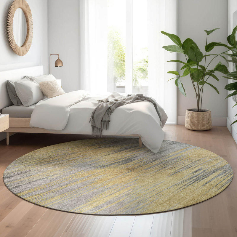 Premium Machine Washable Prisco Gold Rug, Round 8'