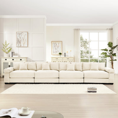 170" Oversized Modular Sectional , Corduroy 4 - Seater With Thick , Good Resilience Cushion, Ergonomic , 12 Throw Pillows, Suitable For Large Living Rooms, Cream And Comfortable