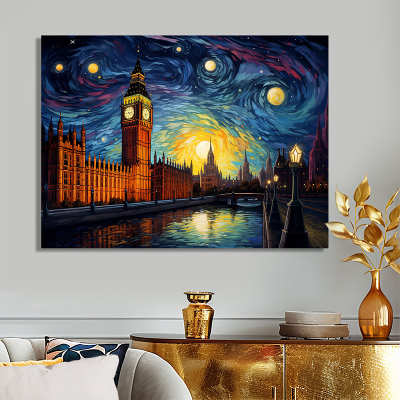 «Beautiful Sunset Big Ben London Thames - City Buildings», reproduction d'art mural, Sans cadre, H 24 po x l 32 po