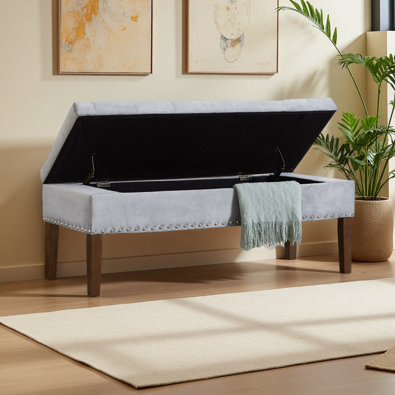 Banc capitonné avec rangement, Gris