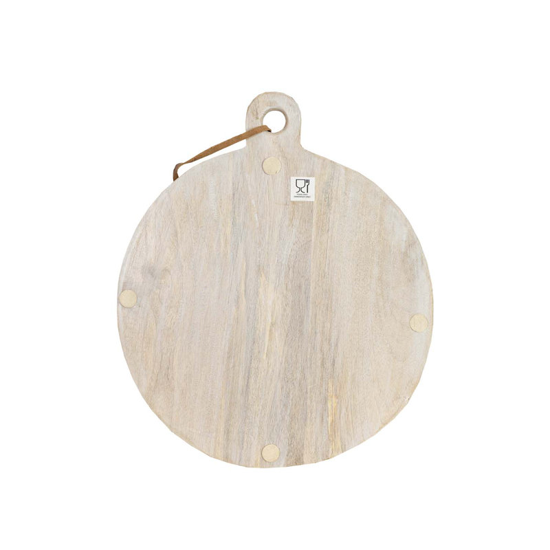 Foreside Home & Garden Round Serving Board Whitewash Wood with Leather Loop