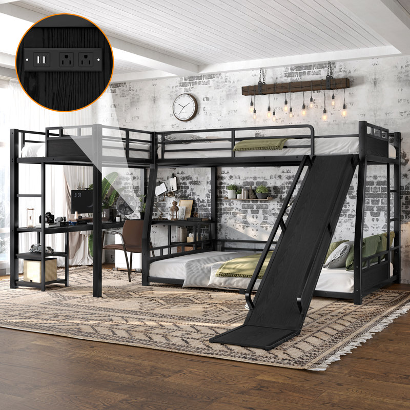Lits multifonctionnels avec rangement, lit superposé triple en métal, maison familiale moderne