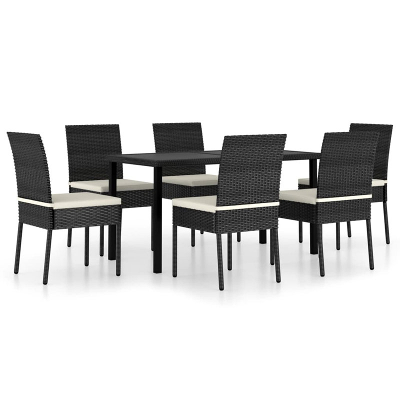 Jara Rectangular 6 - Person Dining Set with Cushions, White, Black, 27.6" W x 55.1" L x 28.7" H