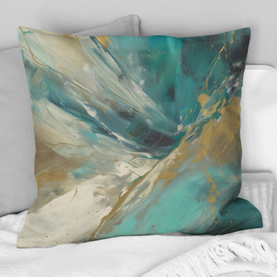 Coussin Golden Hour In Turquoise Waves III - Abstract Printed