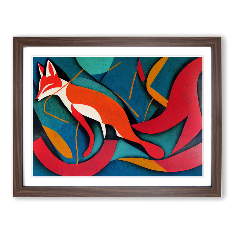Cracking Abstract Fox - Single Picture Frame Print, Walnut, 46cm H x 64cm W x 2cm D