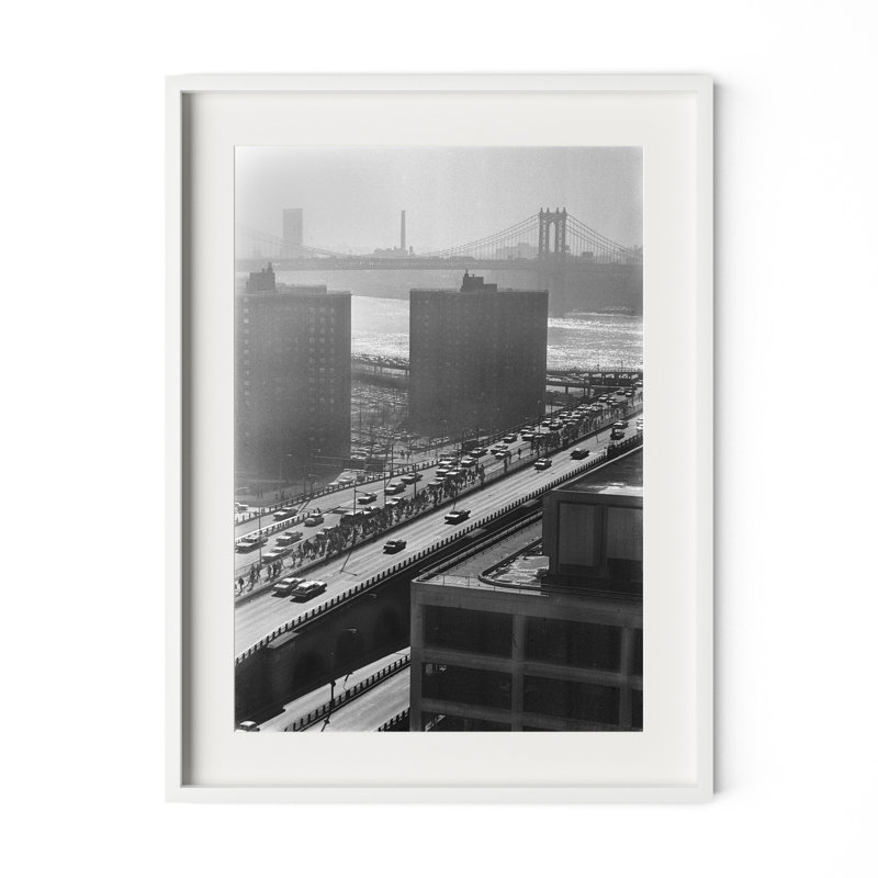 Brooklyn Bridge Print by Barbara Alper, W 30" x H 40", White Maple