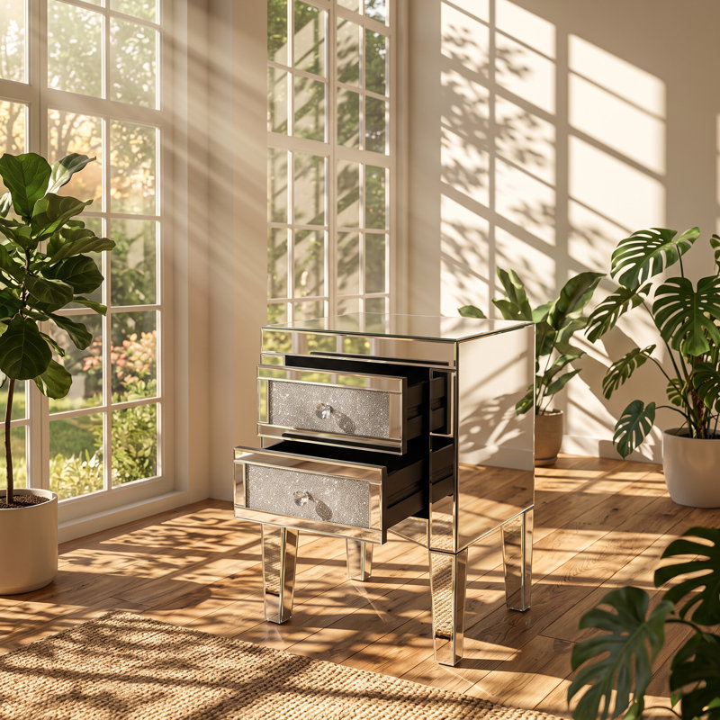 Mirrored Glass Top End Table