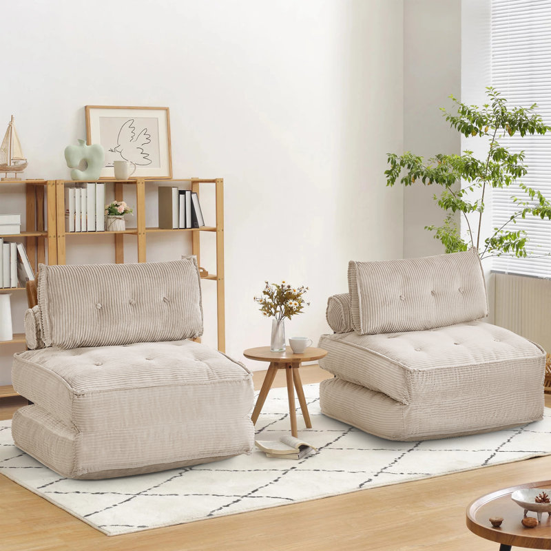2-In-1 Corduroy Bean Bag Floor Sofa Bed(Set Of 2), Beige