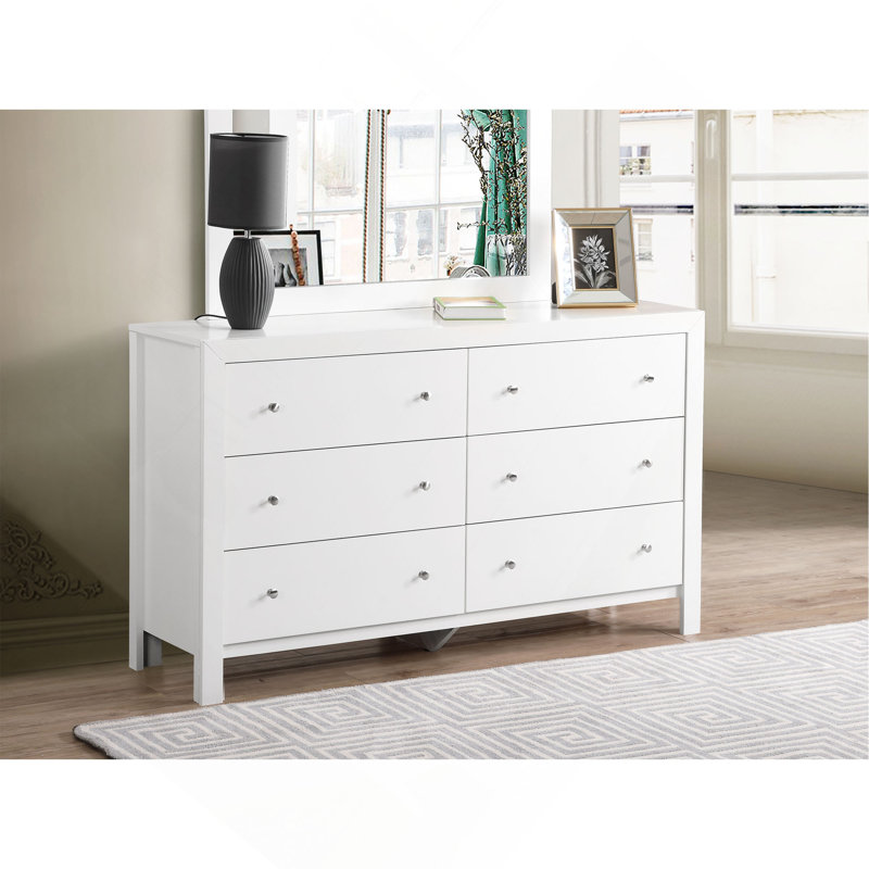 Commode 6 tiroirs avec boutons, Blanc