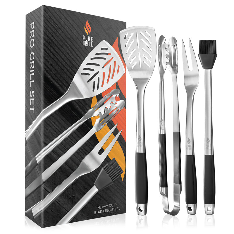 Professional Stainless Steel BBQ Tool Set with Rubberized Handles