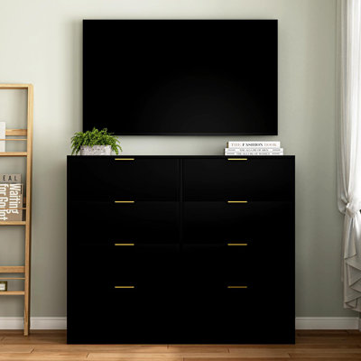 Commode 8 tiroirs pour chambre à coucher, commode de chambre moderne en bois, commode 8 tiroirs, commode haute pour placard, organisateur de commode pour le salon, placard, couloir noir