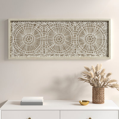 Framed Medallion Rice Paper Wall Art - Style Natural Wood Frame Easy Installation Ink+Ivy Ornament Design Mount