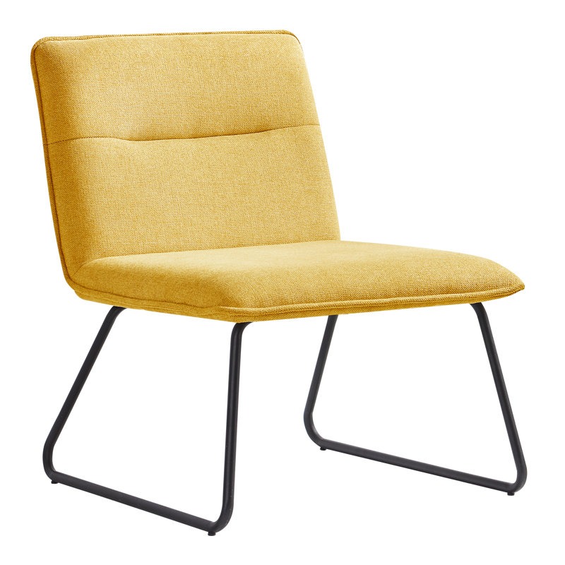 Klara 24.8" Wide Upholstered Slipper Chair with Metal Sled Base, Yellow Linen