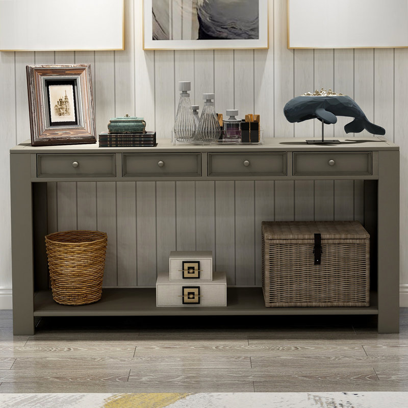 Console, canapé, foyer avec tiroirs de rangement et tablette inférieure, Kaki