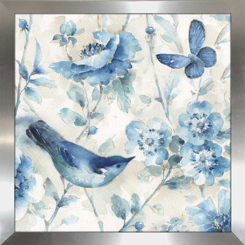 Indigold XI - reproduction sur toile, H 21,5 po x l 21,5 po x P 0,75 po, Encadrement argenté