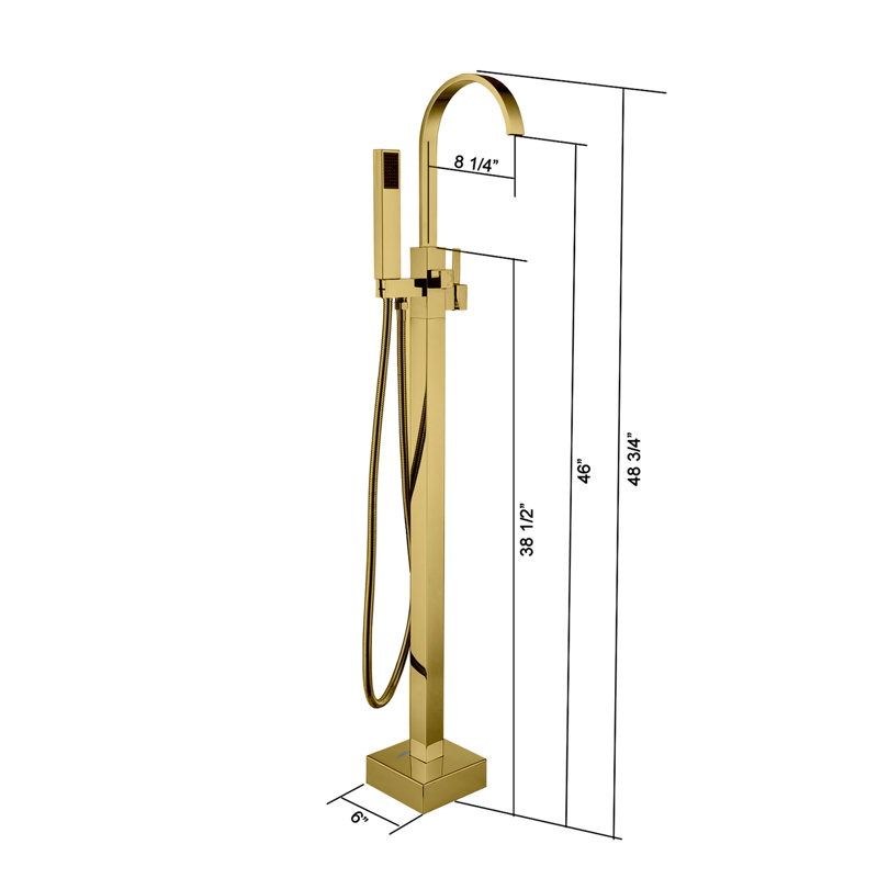 Freestanding Tub Faucet With Gold Detachable Shower Head - Corrosion Bathtub Hand High Metal, Brushed Glossy