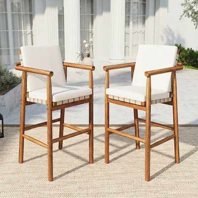 Ensemble de 2 tabourets de bar à hauteur de comptoir d'extérieur - Chaises de patio modernes en bois d'acacia avec dossier, accoudoirs et siège à sangles