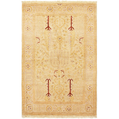 Tapis décoratif en laine de conception unique 4 pi x 6 pi 2 po Berislava noué à la main New Age