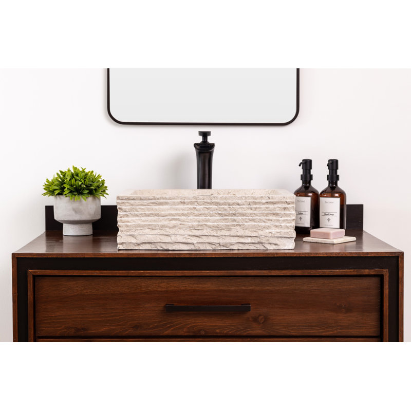 Lavabo de salle de bain rectangulaire en pierre rustique Lerdo