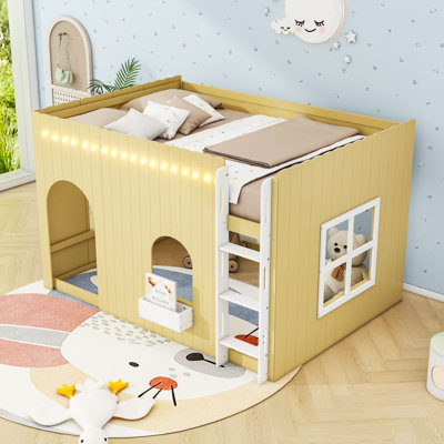 Wood Loft Bed with LED Light