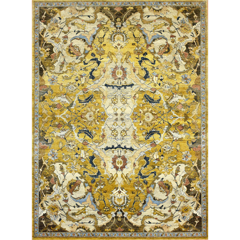 Hand Knotted Oriental Area Rug in Gold, Rectangle 9' x 12'
