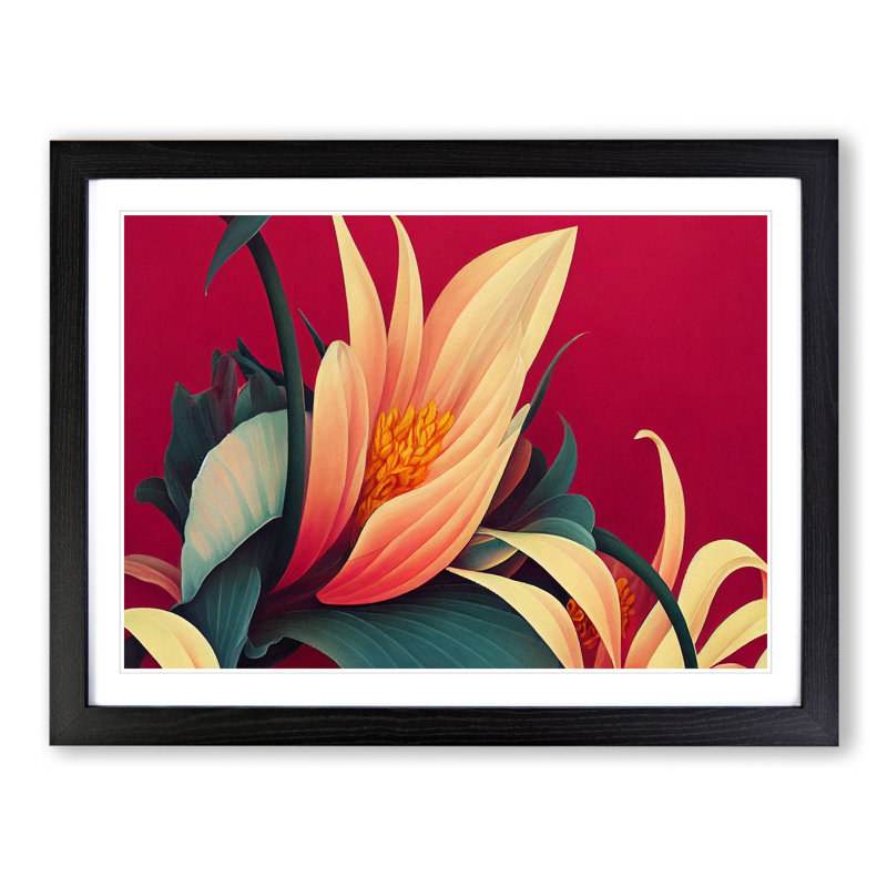 Beaming Flowers Art Deco - Framed Print, 34cm H x 46cm W x 2cm D, Black