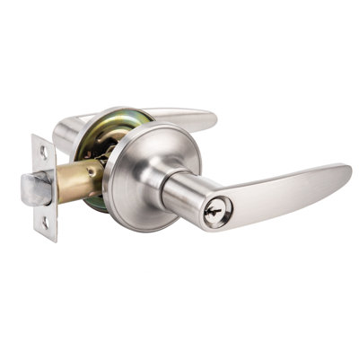 Bedroom Door Handle with Key Satin Nickel Locking Lever for Interior Doors
