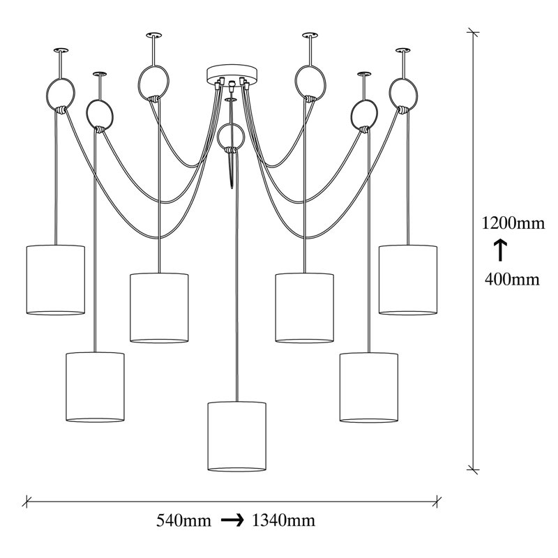 Luminaire suspendu cylindrique à 7 lumières Shayaan