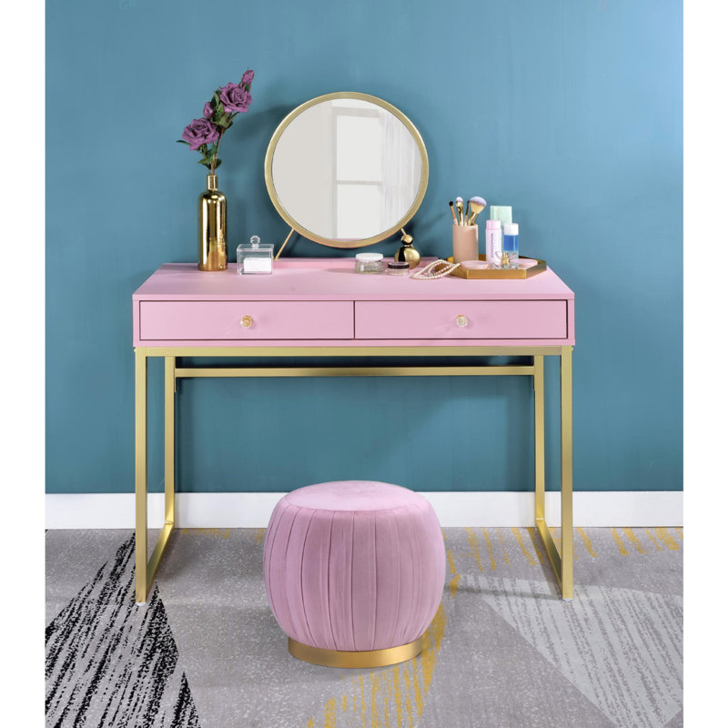 2 Drawers Vanity Desk With Mirror And Jewellery Tray