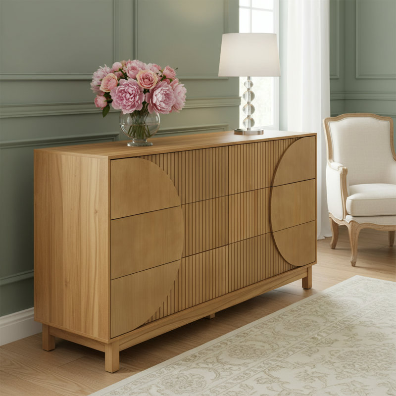Elegant Design 60"W 6 Drawer Dresser, Brown
