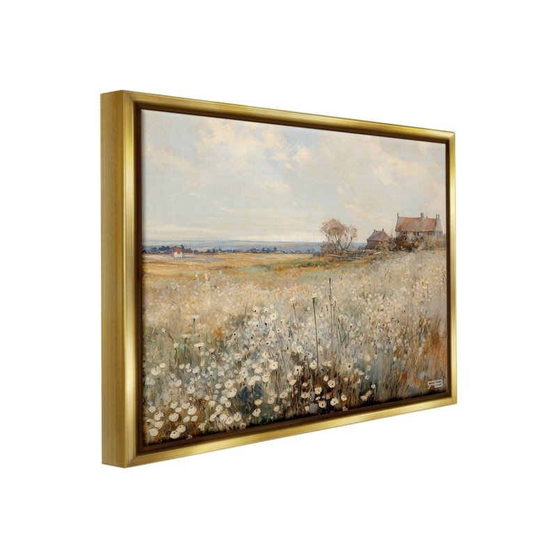 «Neutral Farmland Meadow» par RB sur, Cadre flottant métallique doré, H 25 po x l 31 po