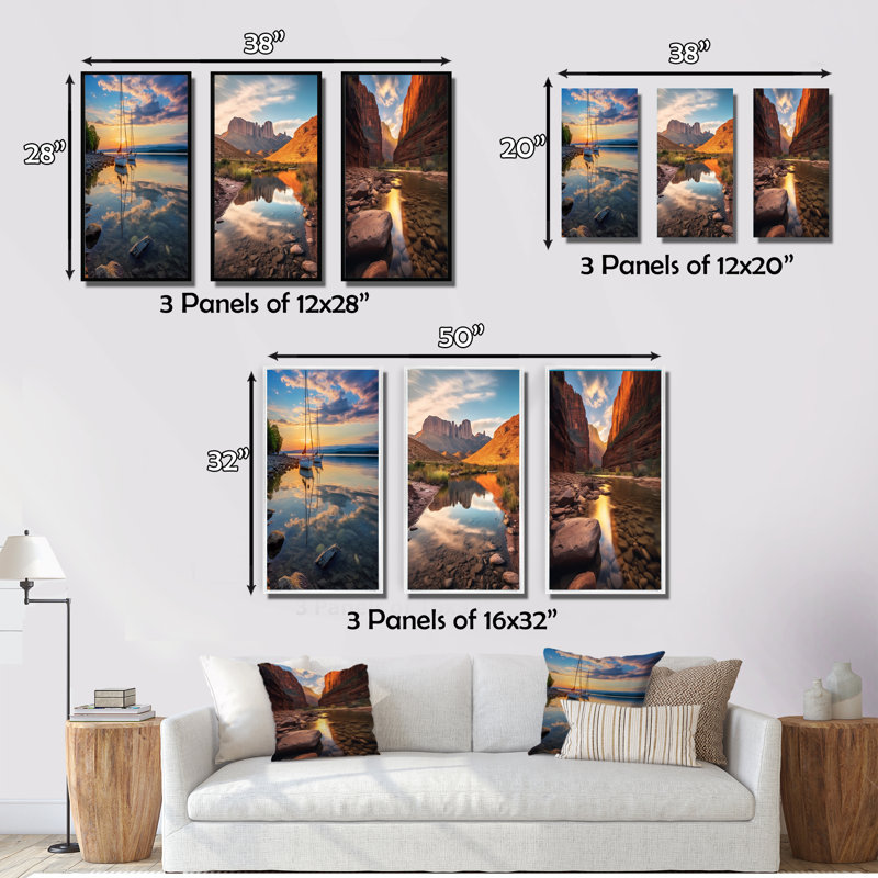 «Vermont Lake Champlain Senerity», 3 pièces, Cadre flottant blanc, H 40 po x l 60 po