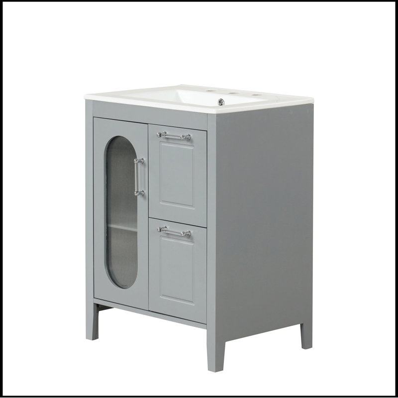 Meuble-lavabo simple 24 po avec plateau en céramique Salinder, Gris