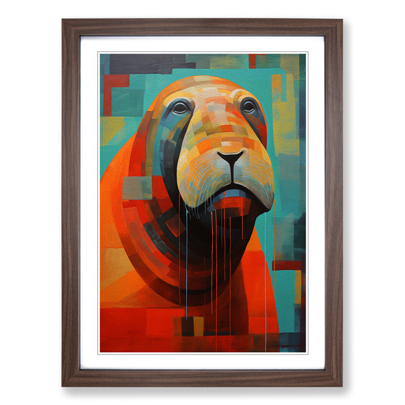 Walrus Constructivism Art - Framed Print, Walnut Framed, 34cm H x 25cm W