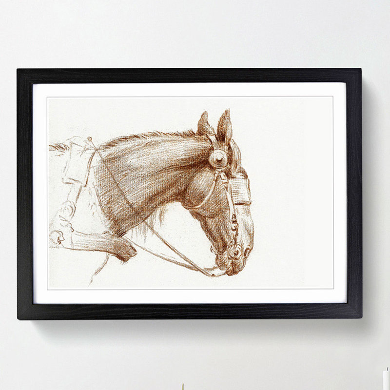 Head of a Horse by Jean Bernard - Picture Frame Drawing Print, 36cm H x 48cm W x 2cm D, Black Framed