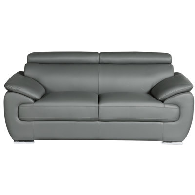 Grey Coloured Genuine Leather , Incorporating Kiln-dried Hardwood Frame With Reinforced Corner Blocks, 3-layer High Foam Cushioning, Stainless Steel Legs, Solid Brazilian Wood - Grey, Produced And