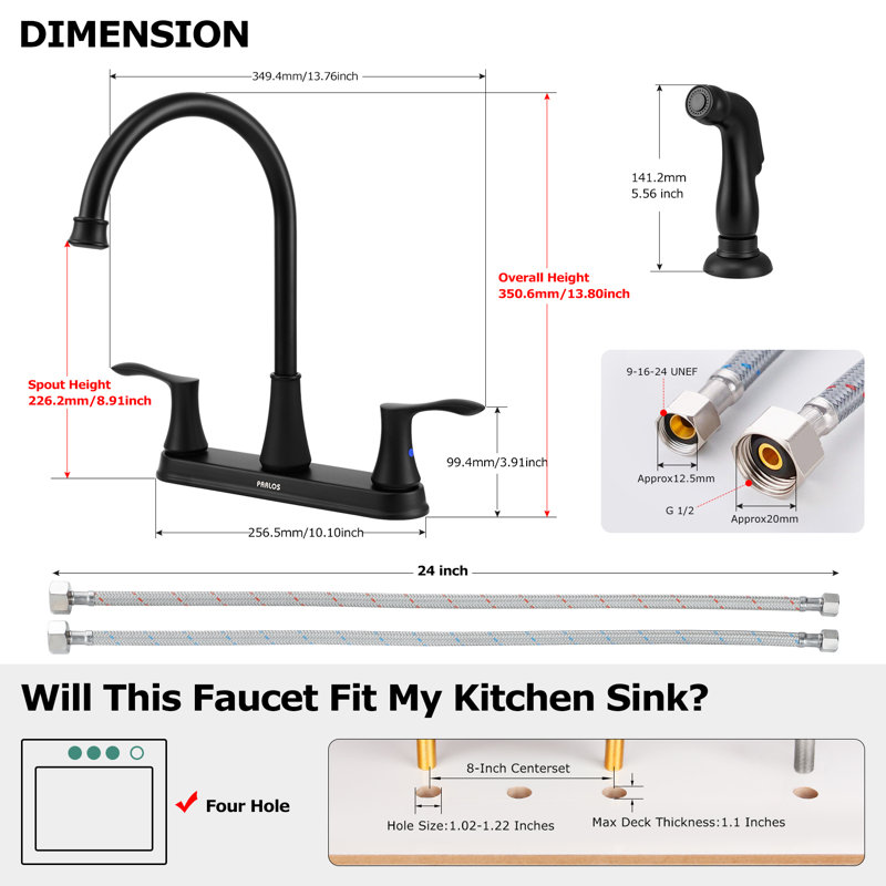 Parlos Home Kitchen Faucet with Side Spray, Matte Black