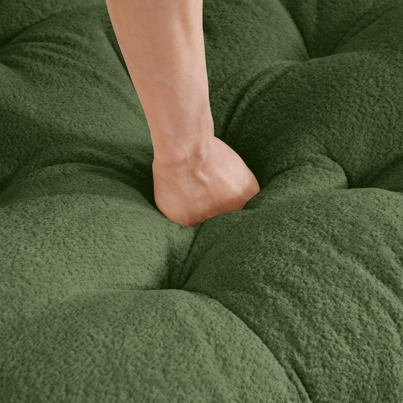 Canapé 2 places vert nuage en chenille avec coussins capitonnés et finitions à pompons, 2 sièges