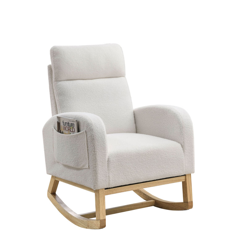 Chaise berçante à haut dossier en peluche avec poches latérales l 27,6 po