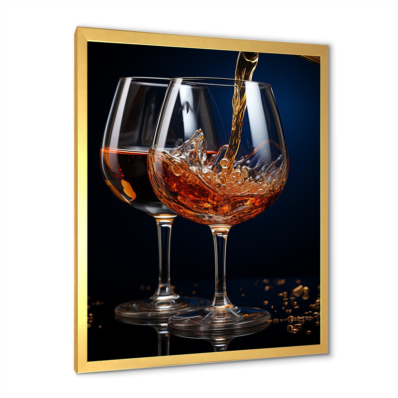 Teinte miel d'un vin doré dégoulinant, Cadre doré simple, H 20 po x l 12 po x P 1 po