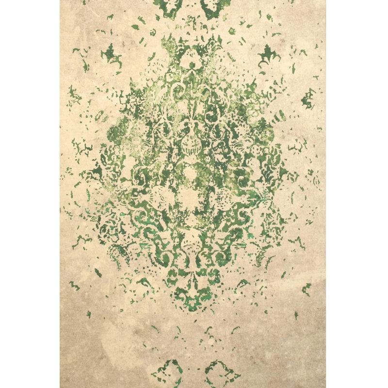 Green Distressed Bohemian Moderno Medallion Rug by , Stylish and Trendy Area Rug for Adding a Bohemian Flair to Your Living Room, Bedroom, Office, or Home Décor