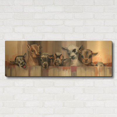 «Goat Party» par Louise Montillio, art mural en métal doré, 48 po x 16 po