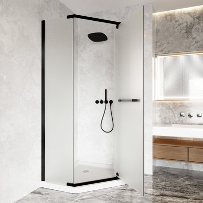 Porte de douche P 36 po x H 76 po. Porte de douche sans cadre 1/4 po ANSI en verre trempé givré facile à nettoyer avec barre à serviettes réversible gauche ou droite.
