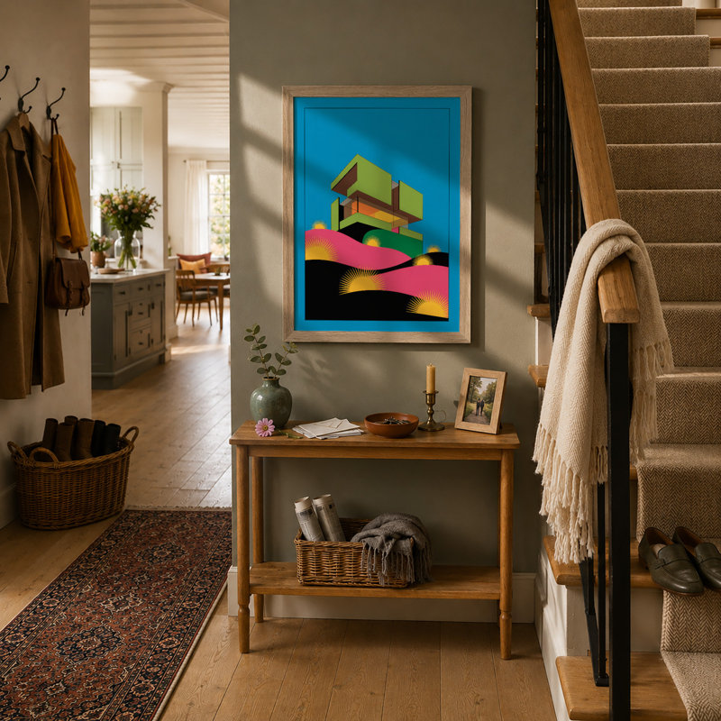 Floating Forms Geometric - Framed Print, A1 - 84.1 x 59.4 cm, Oak