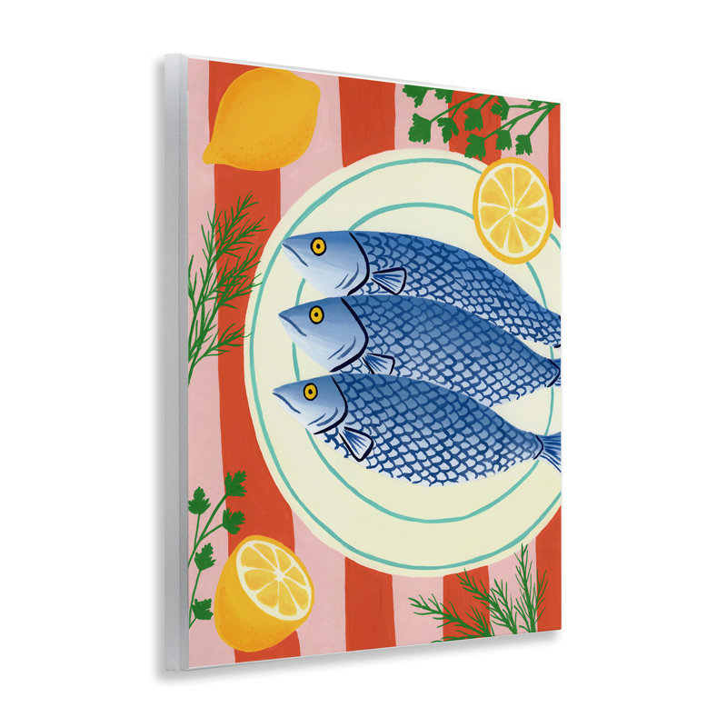 Plaque murale fruits de mer et herbes sur rayures, design par Courtney Haley