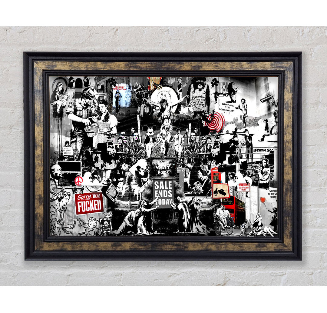 Banksy Collage 1 B N W - Druck