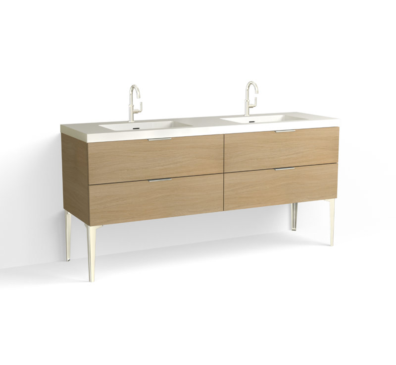 Avila 72" W Freestanding Double Bathroom Vanity with Dean Leg, Polished Nickel, Gloss White/Single, Biondo