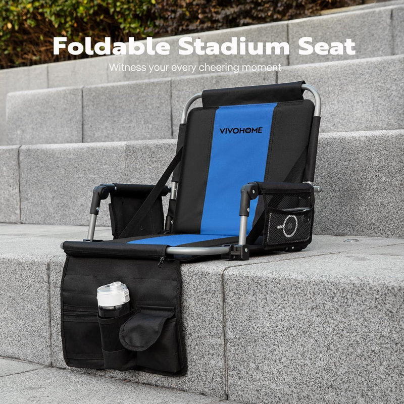 Siège de stade pliant avec coussins, Bleu et noir