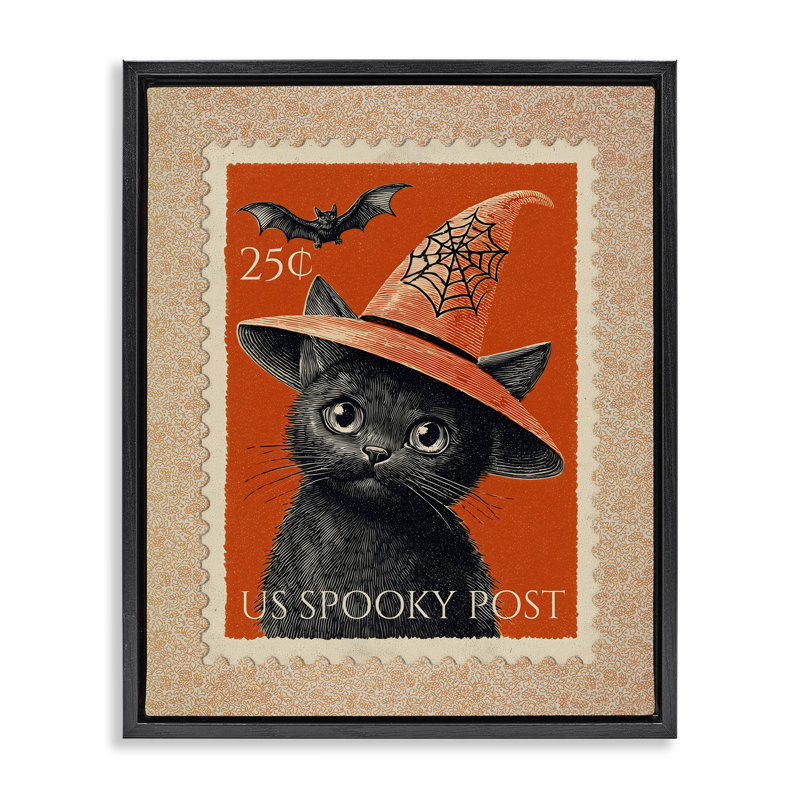 Cadre flottant vintage avec motif de chat noir, design par Arlington Prints, H 31 po x l 25 po, Cadre flottant noir de jais